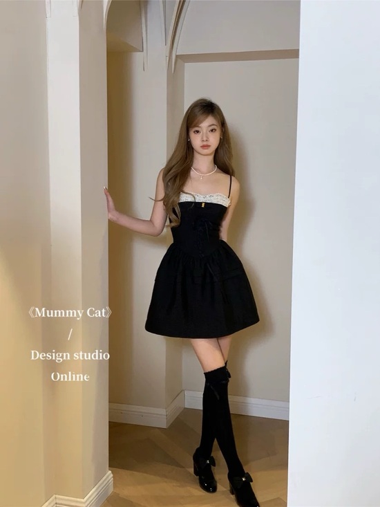 Dresses & Skirts - Classic Black Strapless Corset Dress with Lace Trim